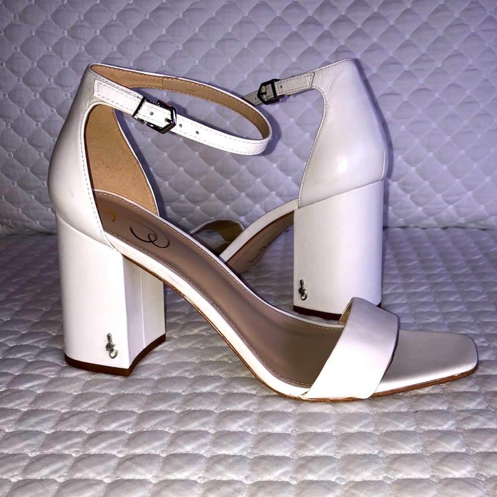 Sam Edelman White Block Heel Ankle-Strap Sandals